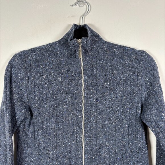 Vintage Silk Wool Cardigan Sweater Blue Y2K Zip Quiet Luxury Minimalist Small - Picture 5 of 8